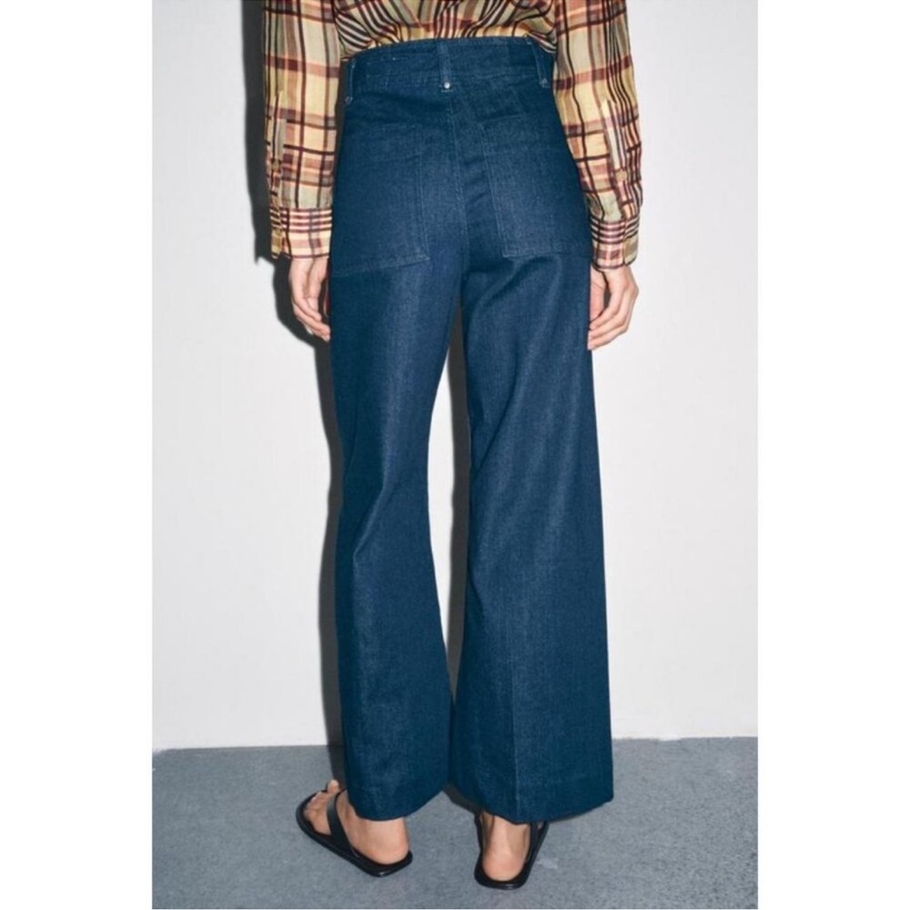 Zara Jeans Zw Collection Tailored Wide-Leg Blue High-Waist Size 4 EU 36 - Picture 11 of 11